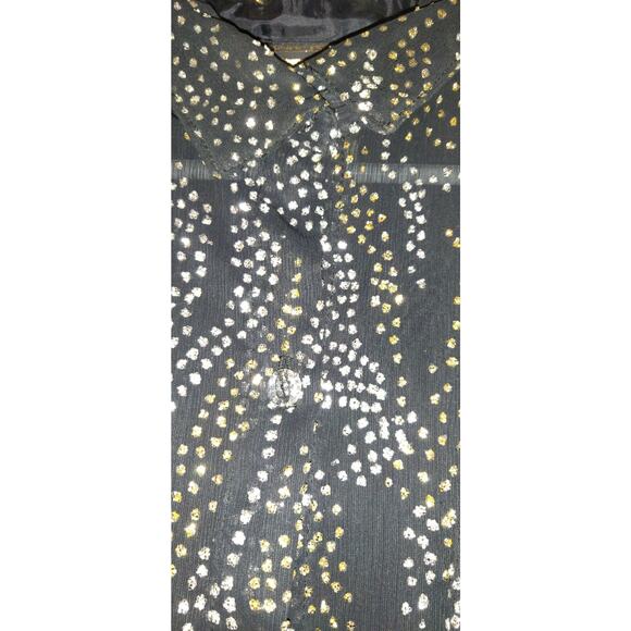 Francine Browner Black Sheer Blouse Top SMALL 80's GOLD & SILVER GLITTER USA - Picture 7 of 13